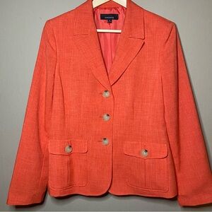 Jones Wear Jacket Blazer Women Size 10 Orange Single Breasted Lined Career
